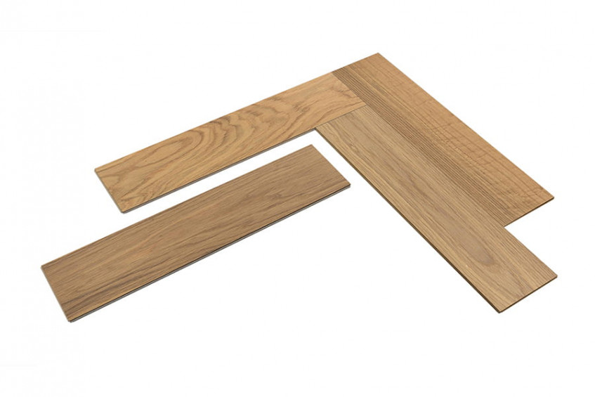 вид досок паркетной доски Oak Amalfi HB для укладки елочка, комплект элементов на белом фоне