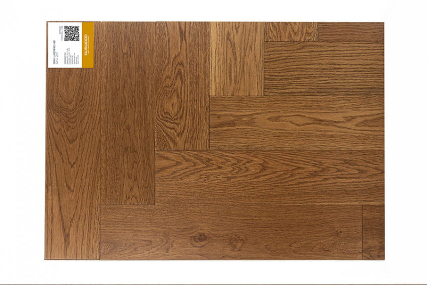 Oak Lazaro HB — образец укладки «ёлочка» с маркировкой, вид сверху, паркетная доска AUSWOOD